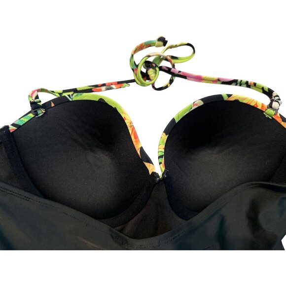 Bongo One Piece Swimsuit Tropical Neon Retro Underwire Boning Ruffle Waist Large - Picture 3 of 6